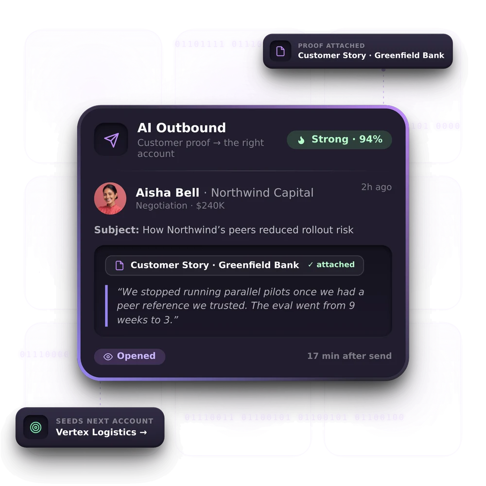 AI Outbound delivering a customer proof story to the right account and seeding the next one