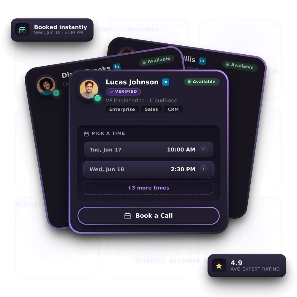 Booking System showing a verified customer's open times and an instant Book a Call action